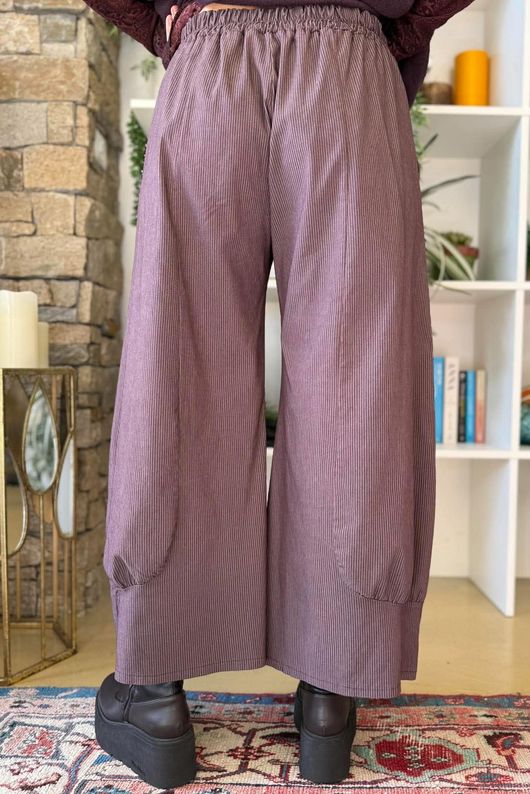 Bennie Quirky Barrel Pant Aubergine Pin Stripe